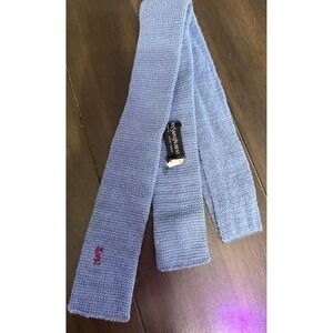 Vintage Yves Saint Laurent Knit Men's Wool Tie Necktie YSL Blue Red Logo EUC